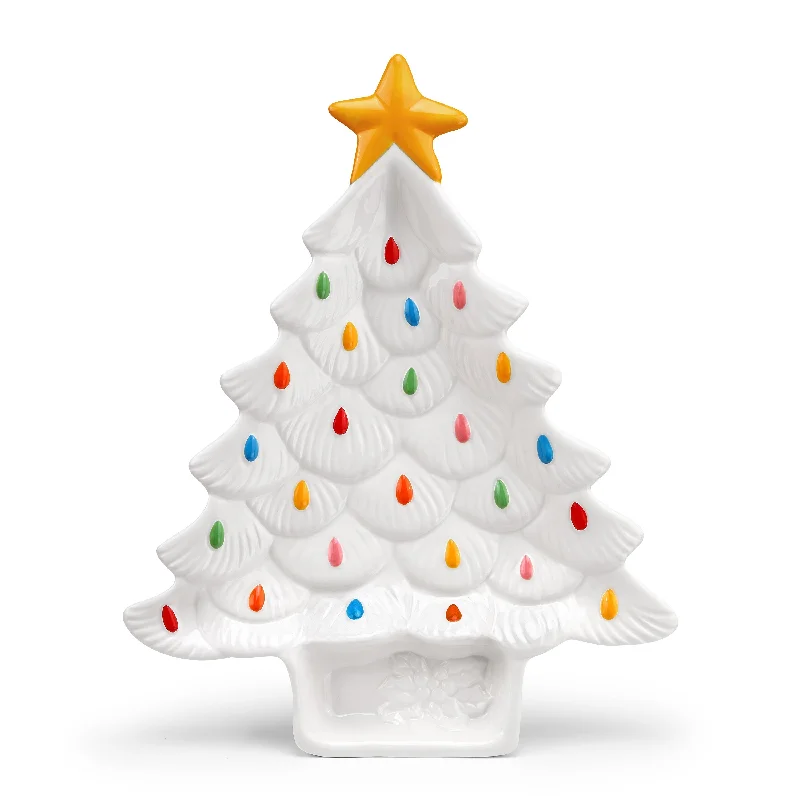 14 in. Nostalgic Ceramic Tree Dip Platter - White