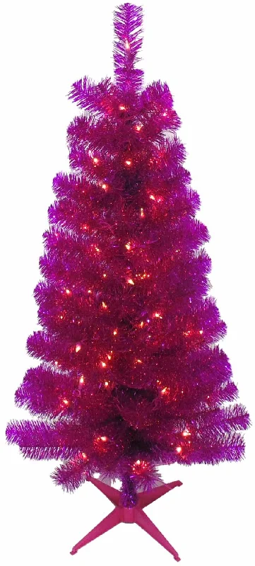 4' Pre-Lit Pink Tinsel Tree