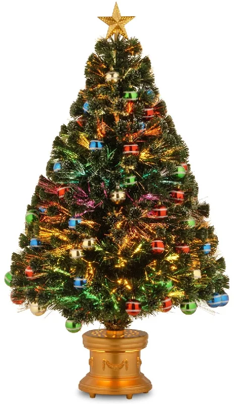 4' Fiber Optic Fireworks Artificial Christmas Tree with Glittered Ball Ornaments