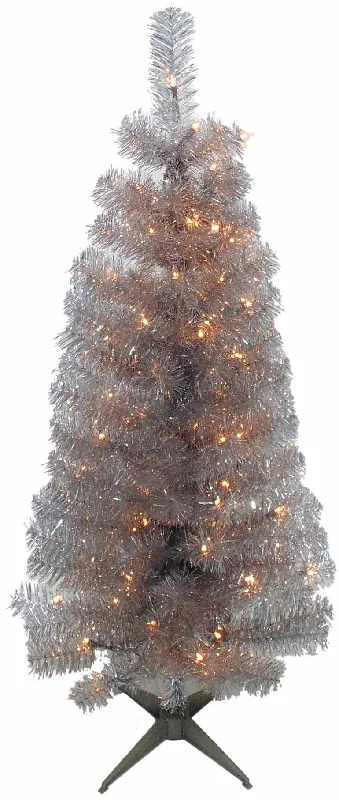 4' Pre-Lit Silver Tinsel Tree