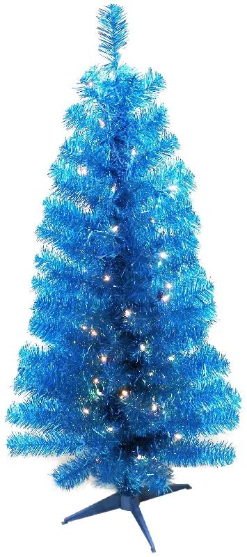 4' Pre-Lit Turquoise Tinsel Tree