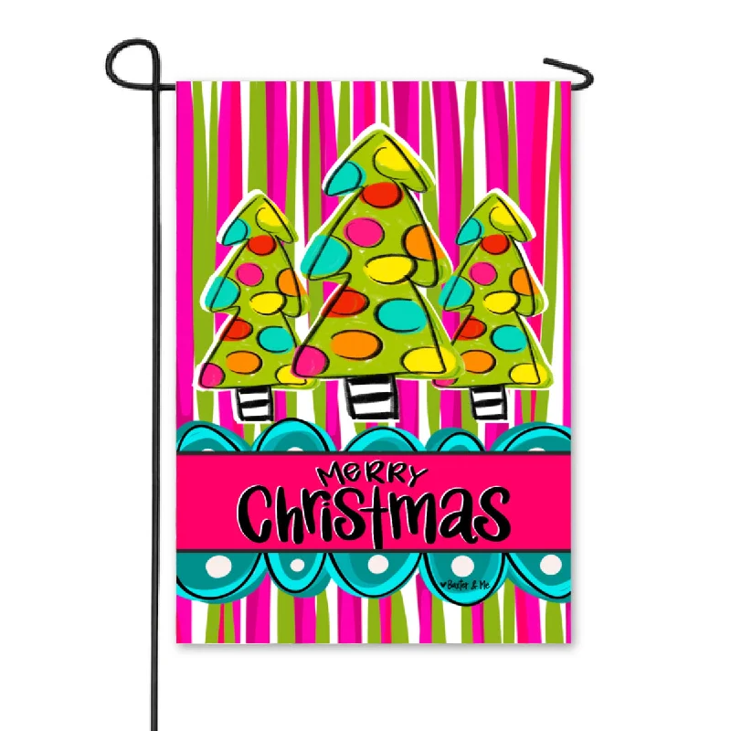 Funky Striped Christmas Tree Trio Garden Flag