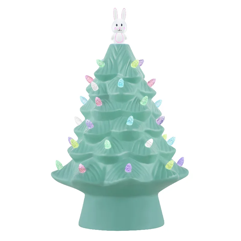 Mr. Cottontail 13 in. Ceramic Easter Bunny Teal Tree