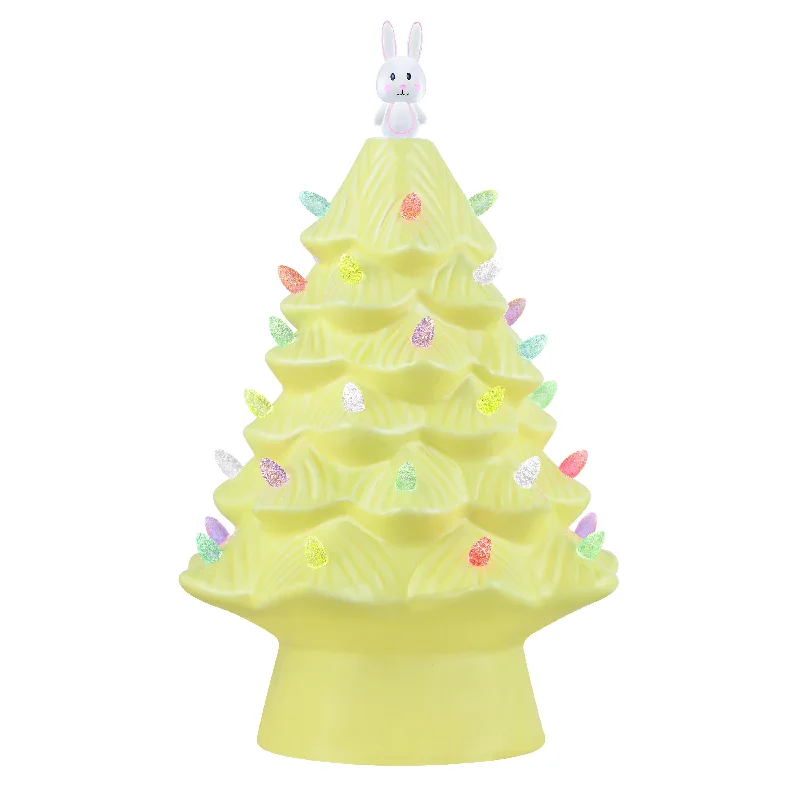 Mr. Cottontail 13 in. Ceramic Easter Bunny Yellow Tree