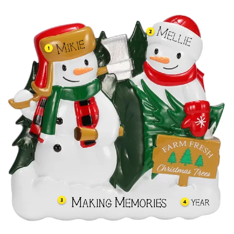 Personalized Christmas Tree Farm Snowman Couple Ornament