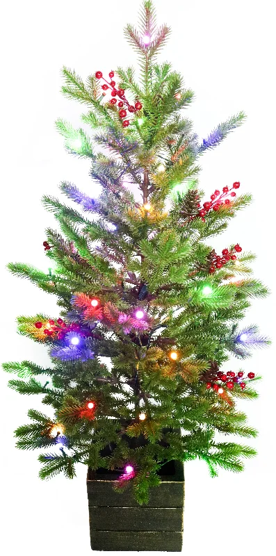 3.5' Frasier Fir Potted Artificial Foyer Tree with Color-Changing Starry LED Globe Lights