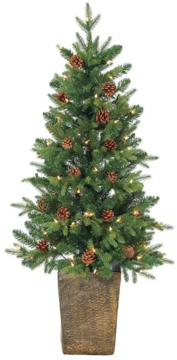 Pre-Lit Natural Cut Hudson Pine Artificial Christmas Tree with Clear Lights in Pot