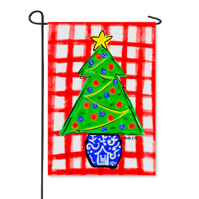 Red Check Christmas Tree Garden Flag