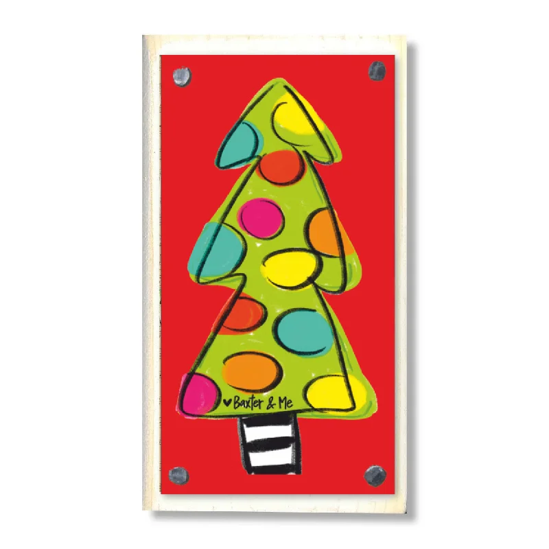 Red Polka Dot Christmas Tree Happy Block