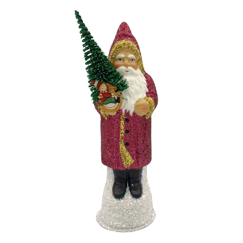 Santa, Rose Glitter Coat with Tree and Toy by Ino Schaller