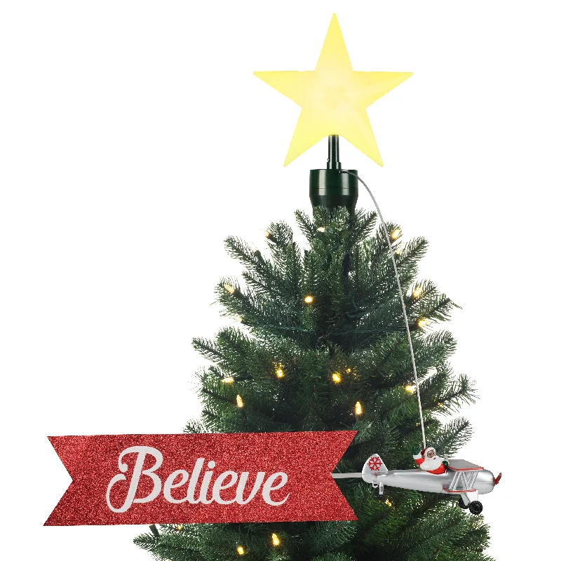 Animated Biplane Tree Topper with Banner - Black Santa