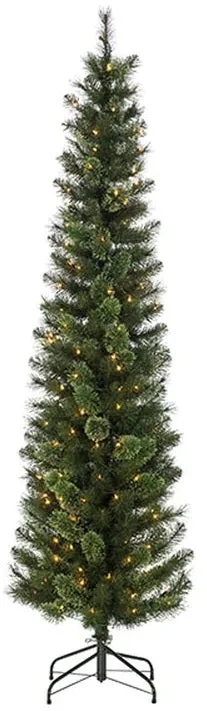 7.5' Shelby Narrow Pine Hard and Mixed Cashmere Pre-Lit Pencil Tree