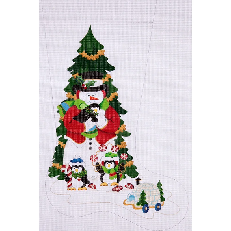 Snowman with Penguins and Tree Full Size Stocking (13 mesh)