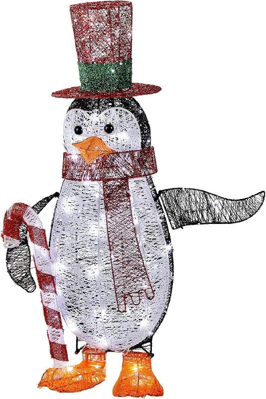 36" LED Acrylic Penguin Holding Candy Cane Outdoor Decoration