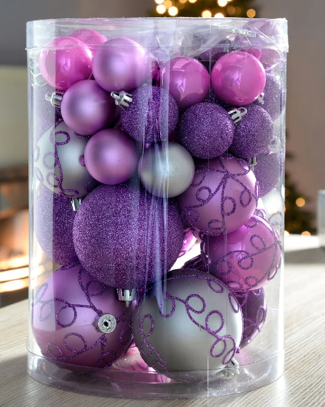 Lilac Shatterproof Baubles, 50 Pack