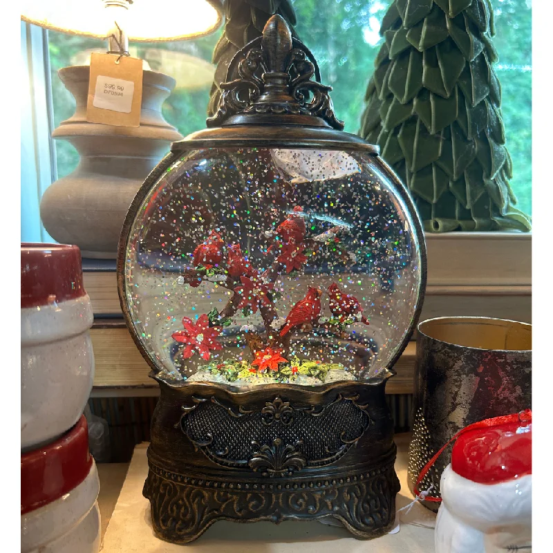 Antique Water Globe with Cardinals on Branch 10.5" LED