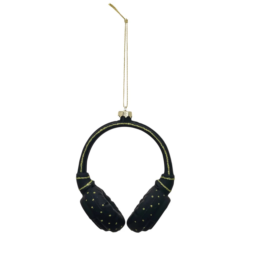 Black Glass Headphones Ornament