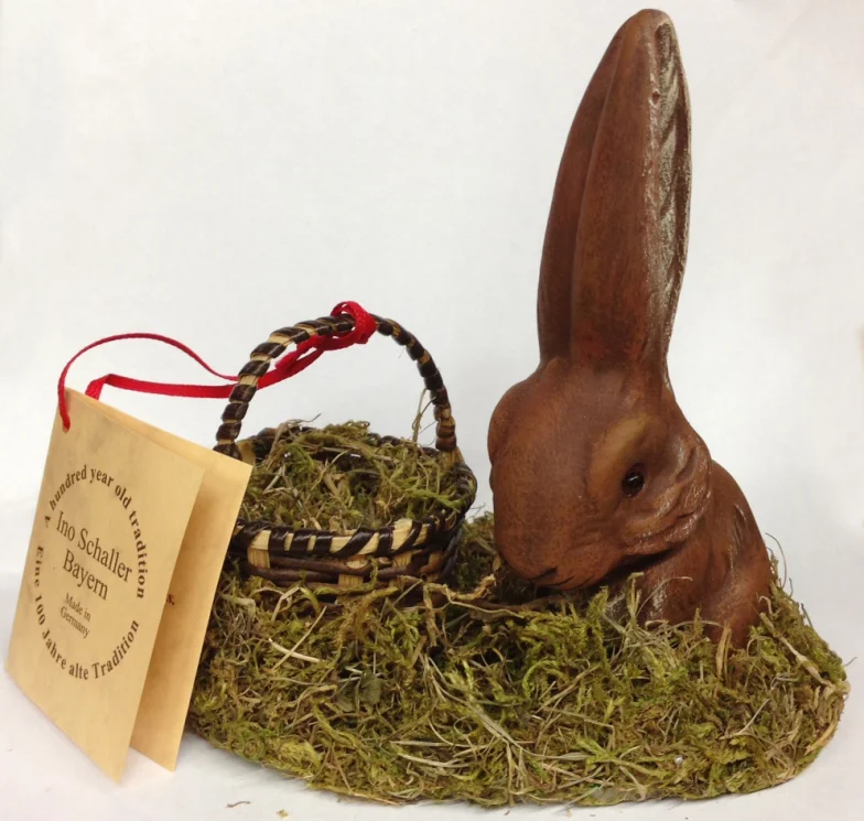 Bunny Sitting with Basket Paper Mache Candy Container by Ino Schaller