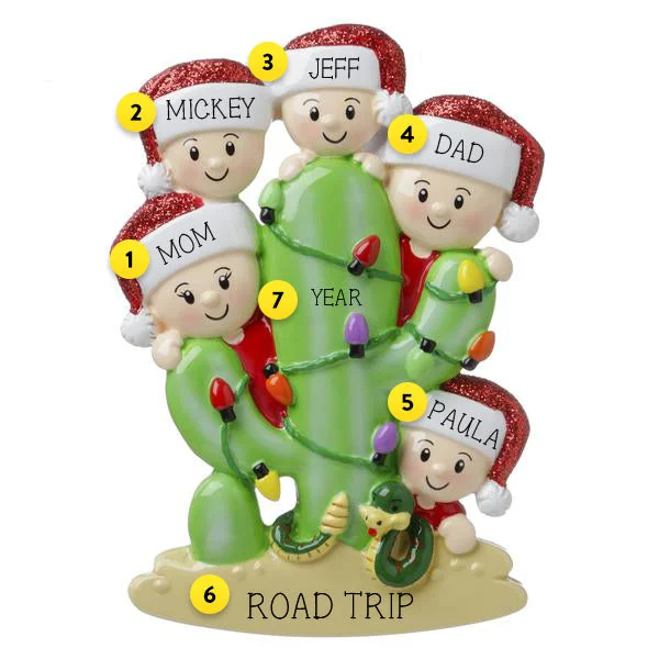 Personalized Cactus Family of 5 Ornament