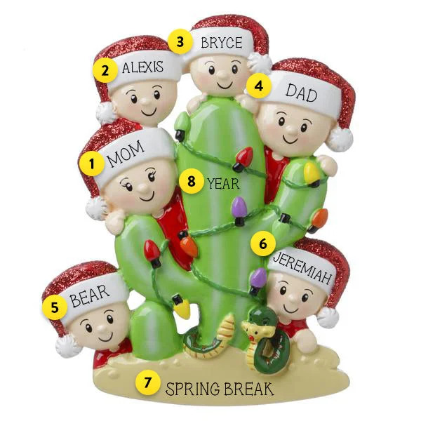 Personalized Cactus Family of 6 Ornament