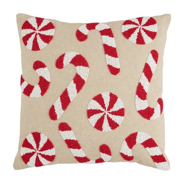 CANDY CANE BEADED PILLOW BY MUD PIE