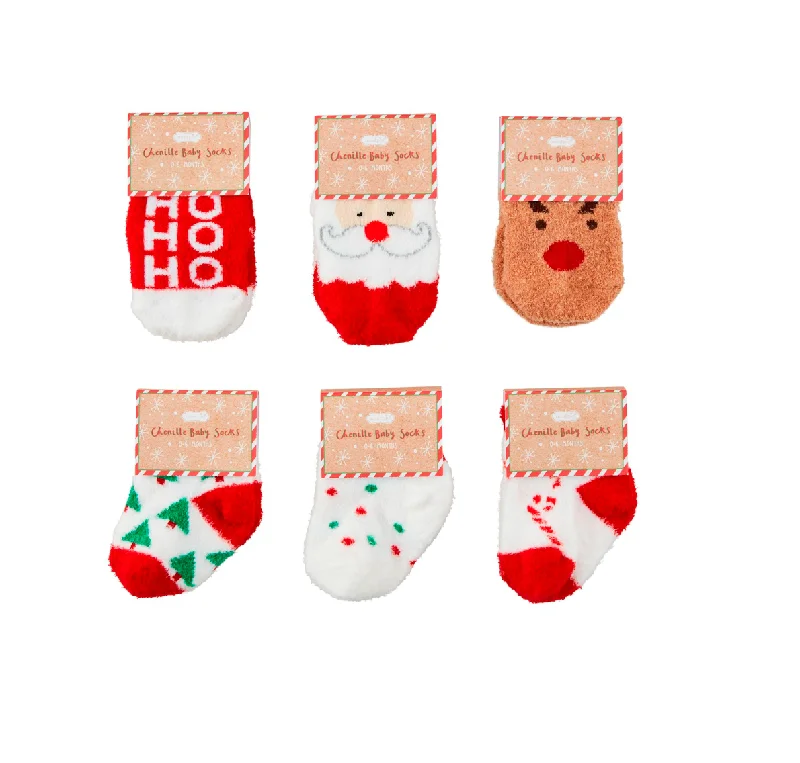 CHRISTMAS CHENILLE SOCKS BY MUD PIE