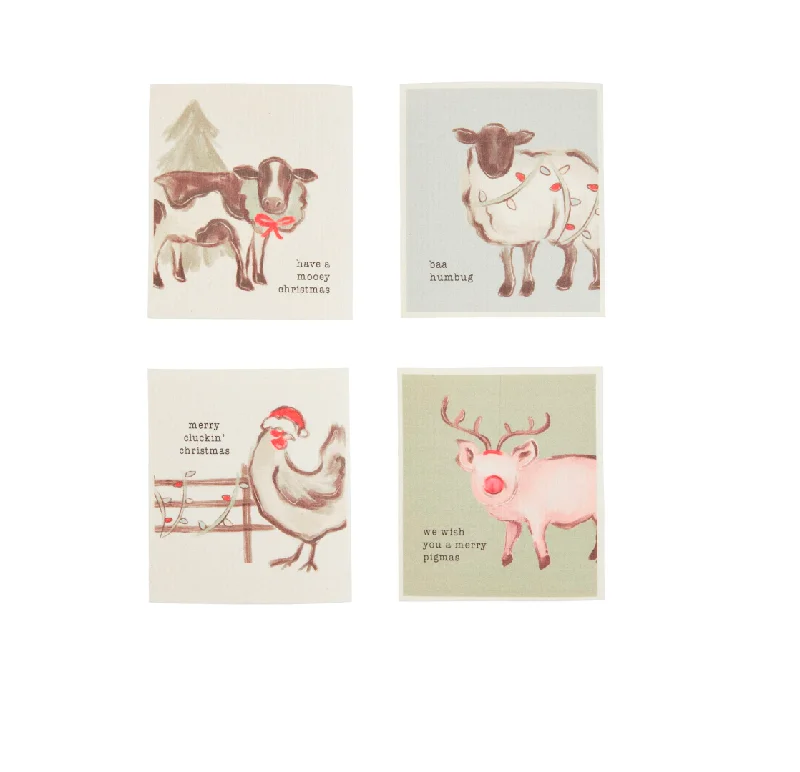 CHRISTMAS FARM ANIMAL DISHCLOTHS BY MUD PIE