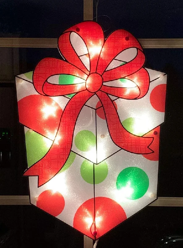 16" Christmas Present Lighted Shimmer Window Decoration Silhouette