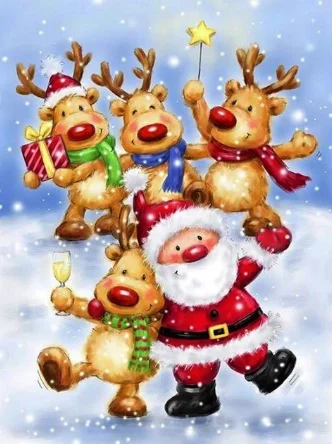 Paint by Number Christmas Santa and Reindeer toasting