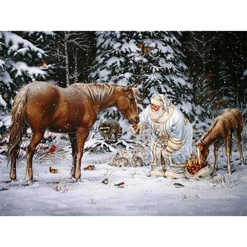 Paint by Number Santa Claus enjoying Horses