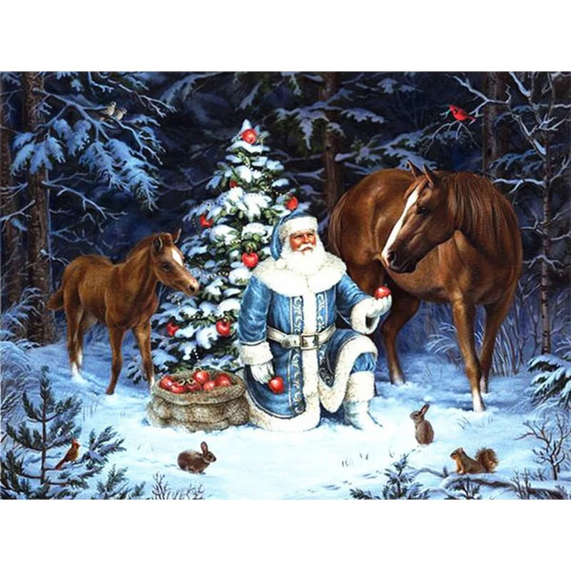 Paint by Number Santa Claus Feeding Horses