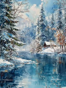 Cozy Cabin in a Snowy Forest Paint By Number