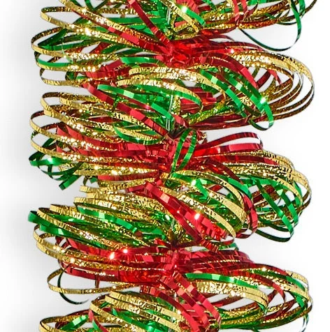 12' Deluxe Gold, Red and Green Angel Hair Tinsel Garland