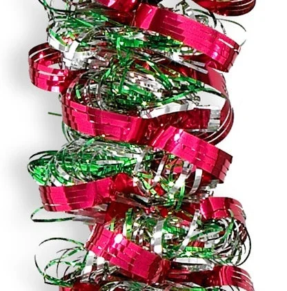 12' Deluxe Red, Green and Silver Angel Hair Tinsel Garland