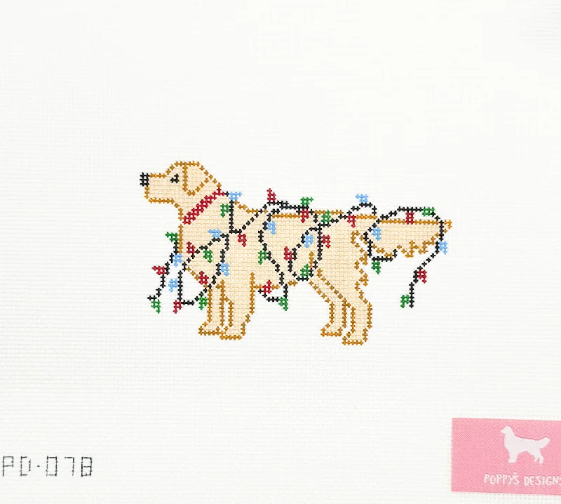 Golden Retriever with Christmas Lights