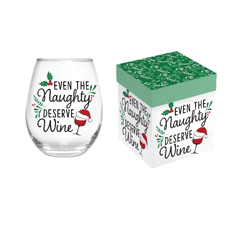 Even The Naughty Deserve Wine 17oz Stemless Wine Glass w/ Box