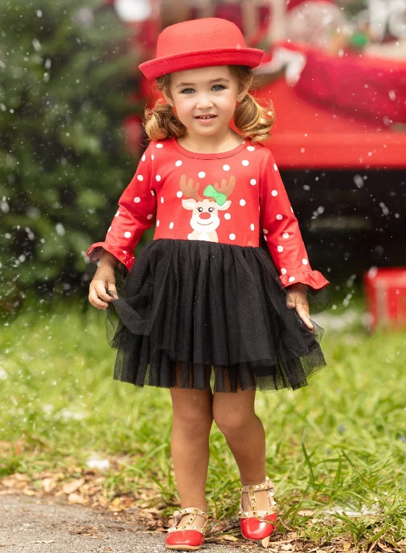 Red Nosed Reindeer Polka Dot Tutu Dress