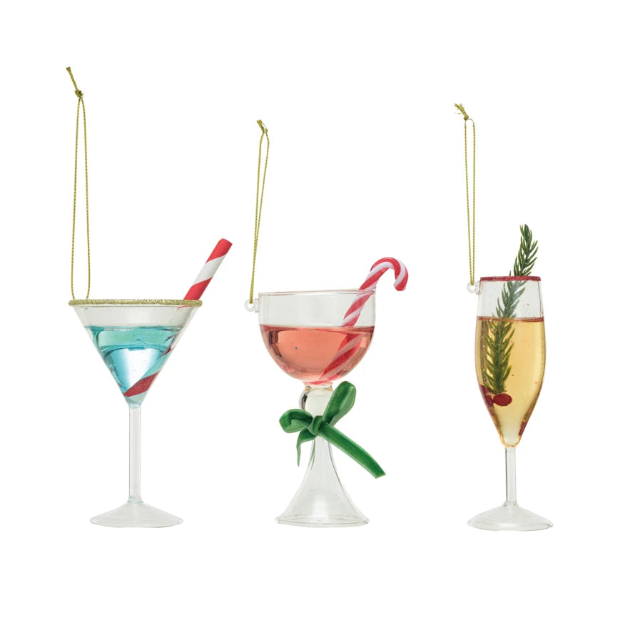 Glass Holiday Cocktail Ornaments