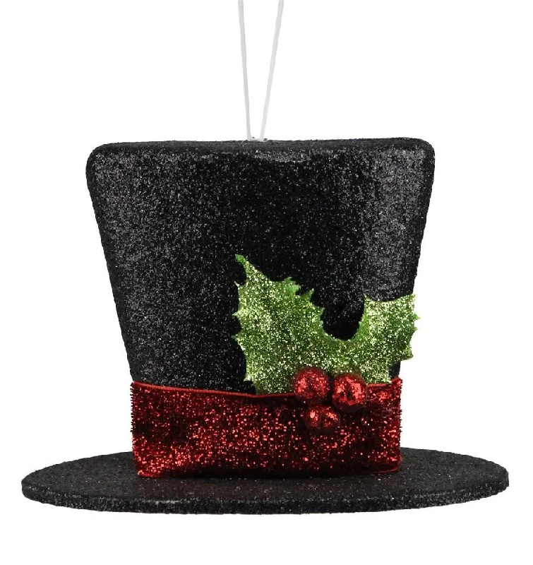 5.25" Glitter Velvet Ribbon Snowman Top Hat