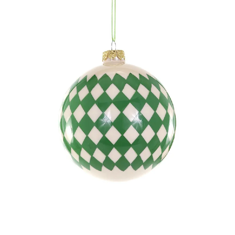 Green Harlequin Bauble Ornament 3.5"