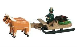 Miniature Horse-Drawn Cart and Hunter with Wild Boar by Holzwarenfabrikation Joachim Hoyer