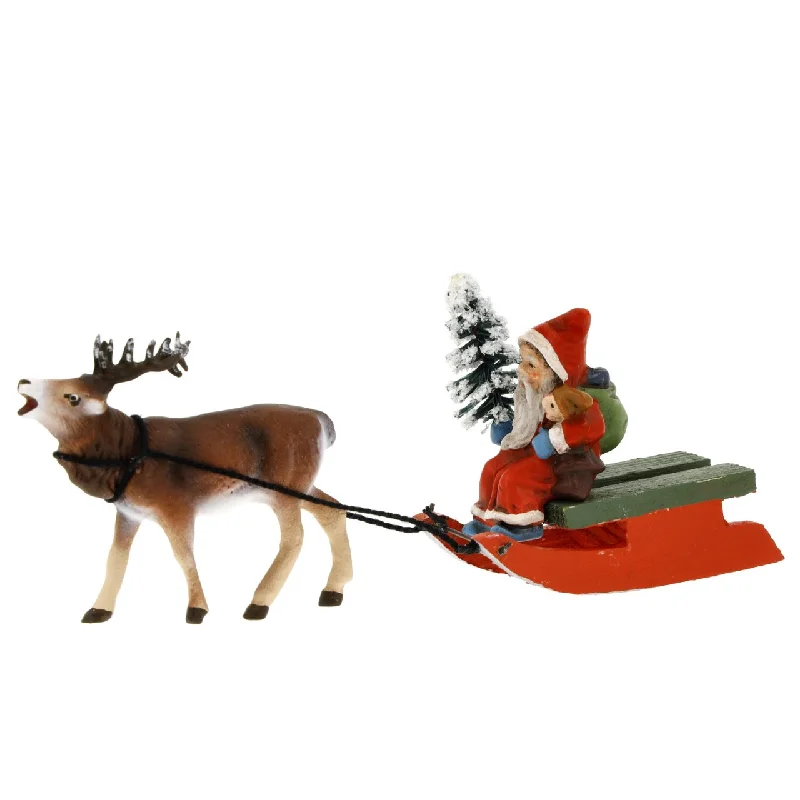 Miniature Santa on Sled with Stag by Marolin Manufaktur