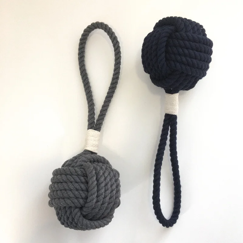 Monkey Fist Rope Dog Toy - New Colors - Gray and Navy Blue