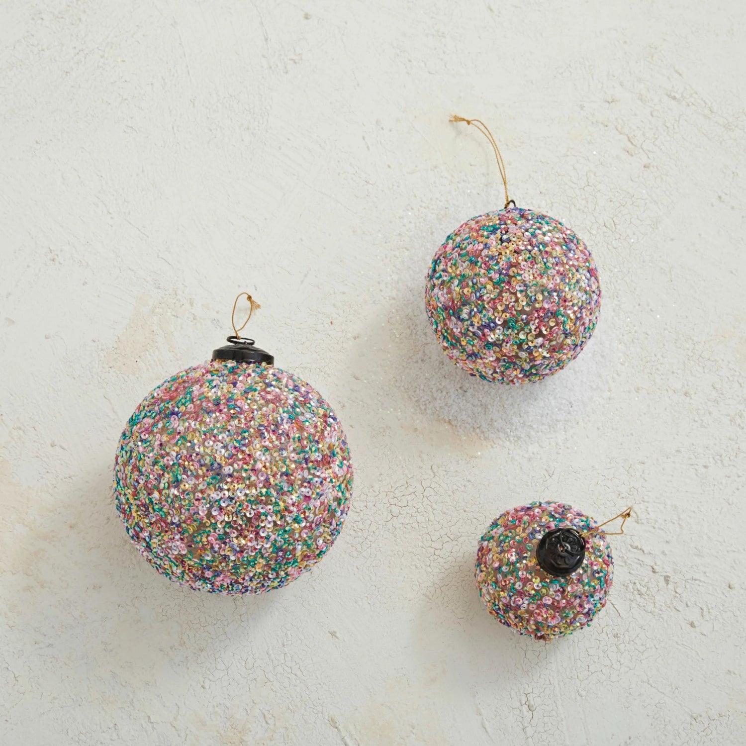 Multi Color Recycled Glass Ball Ornaments w/ Sequins