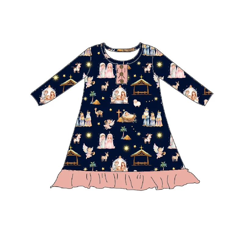 NATIVITY LONG SLEEVES NIGHTGOWN - BLACK