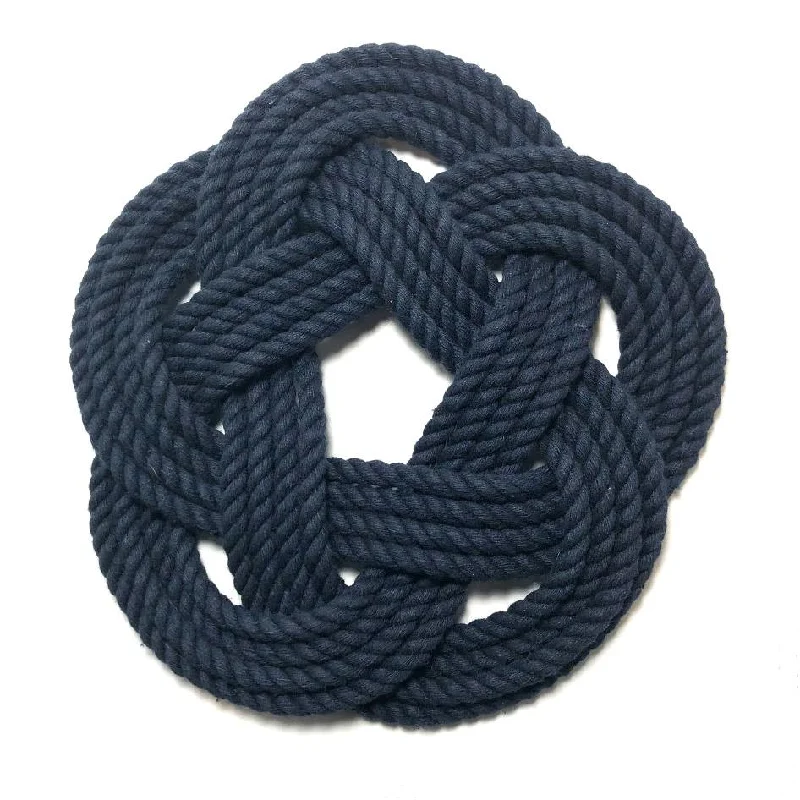 10" Nautical Sailor Knot Trivet, Navy Cotton Rope, Large