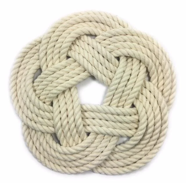 10" Nautical Sailor Knot Trivet, White Cotton Rope, Large