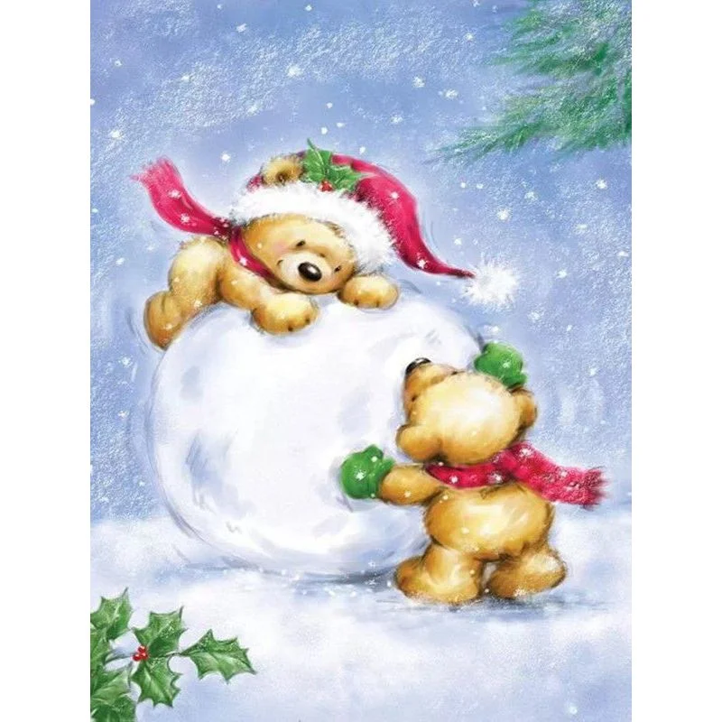 Paint By Number Bears Making a Snowman