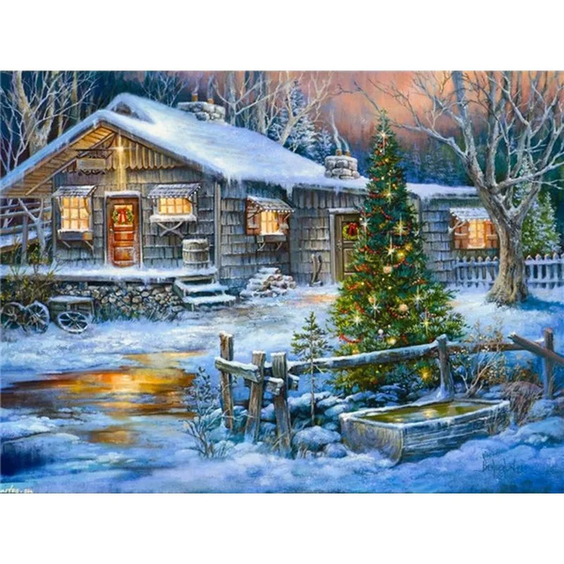 Paint By Number Cabin at Christmas Eve