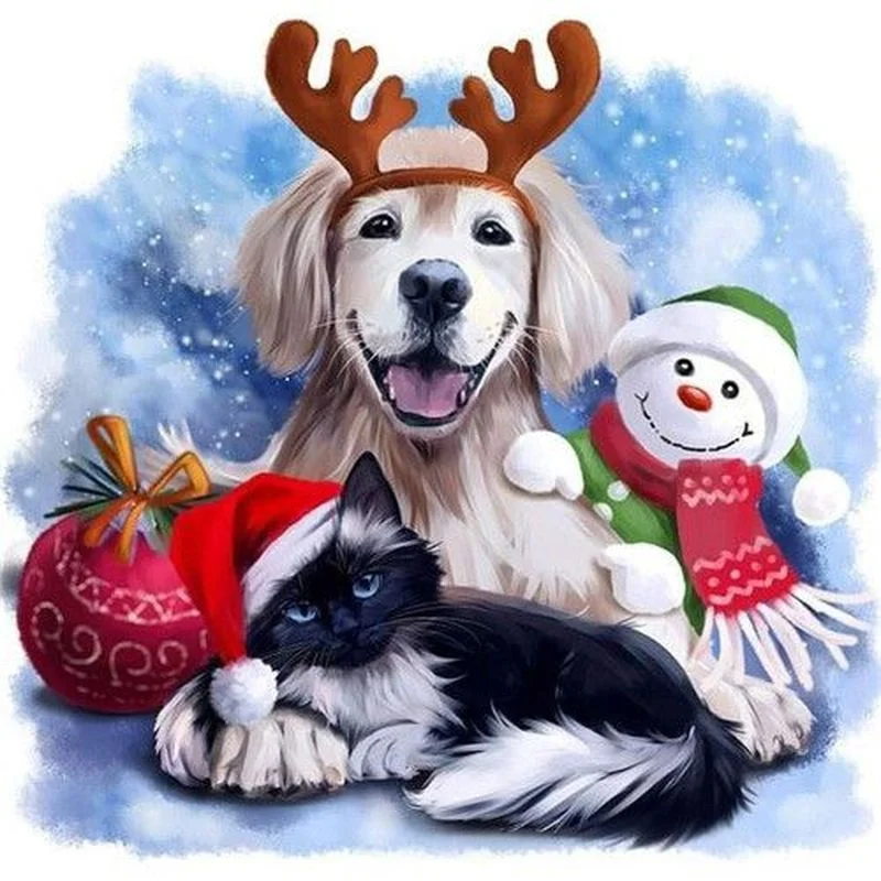 Paint By Number Christmas Dog With Antlers